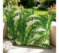 Housse Coussin Exterieur Impermeable 60x60 cm Lot de 2 Housses de Coussin Feuilles Vertes Printemps Été Decoratif Coussins Botanique Canapé Taie D'Oreiller pour Jardin, Terrasse, Patio -GY389