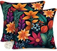 Housse Coussin Exterieur Impermeable 65x65 cm Lot de 2 Housses de Coussin Fleur Botanique Printemps Été Decoratif Coussins Boho Canapé Taie D'Oreiller pour Jardin, Terrasse, Patio, Banc -GY206