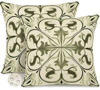 Housse Coussin Exterieur Impermeable 65x65 cm Lot de 2 Housses de Coussin Rétro Printemps Été Decoratif Coussins Boho Canapé Taie D'Oreiller pour Jardin, Terrasse, Patio, Porche, Banc, Salon -GY10