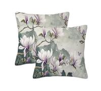 Housse Coussin Exterieur Impermeable 80x80 cm Coussin Pourpre Lot de 2 Magnolia Coussins Canapé de Jardin Taie d'oreiller avec Fermeture Éclair Cachée, Lin Carrée Décoration Coussins pour Salon S-987