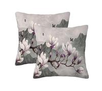 Housse Coussin Exterieur Impermeable 80x80 cm Coussin Pourpre Lot de 2 Magnolia Coussins Canapé de Jardin Taie D'oreiller avec Fermeture Éclair Cachée, Lin Carrée Décoration Coussins pour Salon S-1063