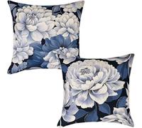 Housse Coussin Exterieur Impermeable 80x80 cm, Lot de 2 Housses de Coussin Bleu Plantes en Polyester Lin Taie Oreiller Fleur Coussins Canapé pour Salon Jardin Terrasse Balcon Décoration (IU92)