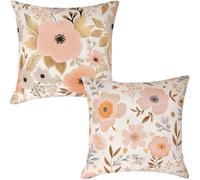 Housse Coussin Exterieur Impermeable 80x80 cm, Lot de 2 Housses de Coussin Rose Printemps en Polyester Lin Taie Oreiller Floral Coussins Canapé pour Salon Jardin Terrasse Balcon Décoration (IU56)