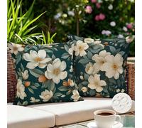 Housse Coussin Exterieur Impermeable 80x80 cm, Lot de 2 Housses de Coussin Vert Foncé Fleurs Taie Oreiller Printemps Coussins Canapé pour Salon Jardin Terrasse Balcon Extérieur Décoration (IU86)
