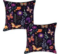 Housse Coussin Exterieur Impermeable 80x80 cm, Lot de 2 Housses de Coussin Violet Dessin Animé Taie Oreiller Floral Coussins Canapé pour Salon Jardin Terrasse Balcon Extérieur Décoration (IU44)