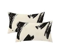 Housse Coussin Exterieur Impermeable,Beige Housse Coussin 40x70 Lot de 2,Rectangulaire Taie Oreiller Lin avec Fermeture Éclair Invisible pour Exterieur Jardin Decoration,Cadeau Femme,Noir,Model1084