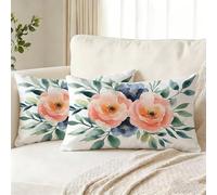 Housse Coussin Exterieur Impermeable Blanc Housse de Coussin 40 x 70 cm Lot de 2, Taie Oreiller Fleur Impression Recto Verso, Lin Rectangulaire Canapé Taie Oreiller pour Extérieur Jardin Maison J0-324
