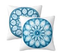 Housse Coussin Exterieur Impermeable Blanc Housse de Coussin 55x55 Mandala Lot de 2, Taie d Oreiller Salon de Jardin Exterieur, Carré Taie Oreiller Impermeable Lin pour Decoration Maison Cadeau -2681