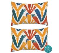 Housse Coussin Exterieur Impermeable Housse de Coussin 30x50 cm Lot de 2, Abstrait Coussin Canape Decoration, L'été Coussin D'exterieur Rétro Taie D'oreiller pour Balcon Patio Jardin Home Decor -DF156