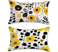 Housse Coussin Exterieur Impermeable Jaune Protege Oreiller 50x90cm Velours Lot de 2 Fleur Housse Assise Salon de Jardin Coussins Exterieures Imperméable Coussin Canapé lit Taies d'oreillers u-16890