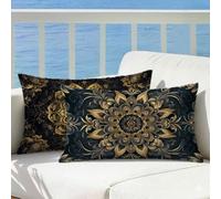 Housse Coussin Exterieur Impermeable Mandala, Noir Taie d'oreiller 50x70 Lot de 2 Lin, Coussin Decoratif Impression Double Face avec Fermeture Eclair Caché pour Canape Salon de Jardin Maison, Cod792