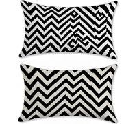 Housse Coussin Exterieur Impermeable Noir Blanc Protege Oreiller 40x60cm Velours Lot de 2 Bande Housse Assise Salon de Jardin Coussins Exterieures Imperméable Coussin Canapé Taies d'oreillers u-16808