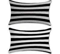 Housse Coussin Exterieur Impermeable Noir Blanc Protege Oreiller 50x80cm Velours Lot de 2 Bande Housse Assise Salon de Jardin Coussins Exterieures Imperméable Coussin Canapé Taies d'oreillers u-14000