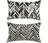 Housse Coussin Exterieur Impermeable Noir Blanc Protege Oreiller 50x80cm Velours Lot de 2 Bande Housse Assise Salon de Jardin Coussins Exterieures Imperméable Coussin Canapé Taies d'oreillers u-16850