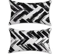 Housse Coussin Exterieur Impermeable Noir Blanc Protege Oreiller 60x120cm Lin Lot de 2 Bande Housse Assise Salon de Jardin Coussins Exterieures Imperméable Coussin Canapé lit Taies d'oreillers u-16787