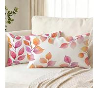 Housse Coussin Exterieur Impermeable Rose Housse de Coussin 40 x 70 cm Lot de 2, Taie Oreiller Feuille Impression Recto Verso, Lin Décoratif Canapé Taie Oreiller pour Jardin Maison Cadeau J0-322
