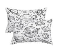 Housse Coussin Exterieur Impermeable, Taie Oreiller 40x70 Lot de 2, Rectangulaire Housse de Coussin Blanc, Lin Taies D'oreillers Planète pour Balcon Jardin Patio Decoration Salon, Cadeau Femme -3036