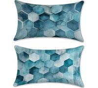 Housse Coussin Exterieur Impermeable Turquoise Protege Oreiller 40x60cm Velours Lot de 2 Géométrie Housse Assise Salon de Jardin Coussins Exterieures Imperméable Coussin lit Taies d'oreillers u-15820