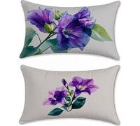 Housse Coussin Exterieur Impermeable Violet Protege Oreiller 40x60cm Velours Lot de 2 Fleur Housse Assise Salon de Jardin Coussins Exterieures Imperméable Coussin Canapé lit Taies d'oreillers u-17587