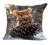 Housse Coussin Exterieur Lot de 2, 35x35cm, Jardin Housse de Coussin Lin Decoratif, Hamster Aux Noix, Coussins Decoratif Salon Canape, pour Bureau, Chaise, Salon, Chambre, Cadeaux Femmes ZY5X-382