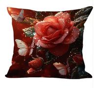 Housse Coussin Exterieur Lot de 2, 55x55cm, Exterieur Jardin Housse de Coussin Lin Decoratif, Rose Rouge, Coussins Decoratif Salon Canape, pour Bureau, Chaise, Salon, Chambre, Cadeaux Femmes ZY5X-516