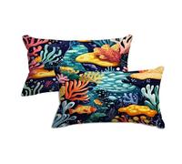 Housse Coussin Exterieur Lot de 2 Housse de Coussin 30x50 Bleu Taie Oreiller 30x50 Décoratifs Motif Corail en Lin Imperméable pour Jardin Chaise Taie d'oreiller Extérieur pour Canapé Lit Jardin, -7282