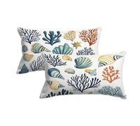 Housse Coussin Exterieur Lot de 2 Housse de Coussin 40x80 Blanc Taie Oreiller 40x80 Décoratifs Motif Corail en Lin Imperméable pour Jardin Chaise Taie d'oreiller Extérieur pour Canapé Lit Jardin -7343