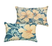 Housse Coussin Fleur 40x70 cm Grande Coussin Exterieur Impermeable Lin Taie Oreiller avec Fermeture à Glissière Invisible, Lot de 2 Jaune Cushion Covers Décoratifs de pour Jardin Patio Balcon 1B-77