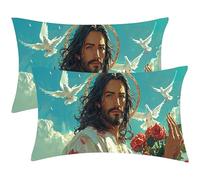 Housse Coussin Jésus La Colombe blanche Lot de 2 Oreillers Rectangulaires 40x80 cm- Velours Taie D'oreiller, Décoration D'intérieur - pour Maison Bureau Fauteuil avec Fermeture Invisible J-964