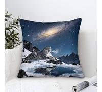 Housse Coussin Léopard des neiges Moderne Imprimé,Paysage de montagne enneigée Carré Taie D'oreiller Décorative Polyester De Canapé Housse De Coussincarré Pour Salon Canapé Balcon Patio 45x45cm