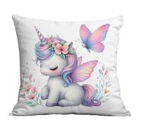 Housse Coussin Licorne Rose Papillon Coussin Decoratif Peluche Douce et Résistante Chaud pour l'hiver Canapé Chambre Chaise Lit Jardin Grande Taie Oreiller 80 x 80 cm
