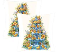 Housse Coussin Lot de 2, 40x40cm, Housse de Coussin Exterieur, Coussin Decoratif Salon Canape, Couch Pillow, Outdoor Balcony Garden Pillow Cushion, Mattress, La Fontaine des Canards, CZ4J-876