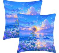 Housse Coussin Lot de 2, 40x40cm, Housse de Coussin Exterieur, Coussin Decoratif Salon Canape, Couch Pillow, Outdoor Balcony Garden Pillow Cushion, Mattress, Sunflower Plage, CZ4J-768