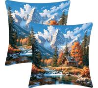 Housse Coussin Lot de 2, 40x40cm, Housse de Coussin Exterieur, Coussin Decoratif Salon Canape, Couch Pillow, Outdoor Balcony Garden Pillow Cushion, Mattress, Villages Naturels, CZ4J-955