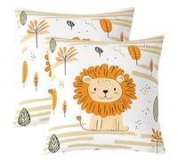Housse Coussin Lot de 2 Biologique Enfants Mignon Lion Housse de Coussin Dessin Animé Animal Safari Taie Oreiller 60x60 Filles Garçons Animaux Sauvages Imprimer Taie d'oreiller Kawaii Faune Décor
