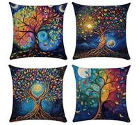 Housse Coussin Lot de 4 40x40 cm,Arbre de la Vie Housse de Coussin Velours Taie d'oreiller avec Fermeture éClair Invisible Housse Coussin pour Canapé Lit Salon Chambre Maison(Coloré)