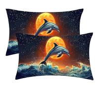 Housse Coussin Lune dauphin Lot de 2 Oreillers Rectangulaires 30x60 cm- Velours Taie D'oreiller, Décoration D'intérieur et D'extérieur - pour Maison Bureau Fauteuil avec Fermeture Invisible J-1009