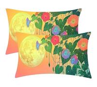 Housse Coussin Lune fleurs Lot de 2 Oreillers Rectangulaires 30x60 cm- Lin Taie D'oreiller, Décoration D'intérieur et D'extérieur - pour Maison Balcon Bureau Fauteuil avec Fermeture Invisible J-1013
