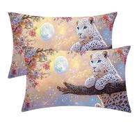 Housse Coussin Lune léopard Lot de 2 Oreillers Rectangulaires 50x100 cm- Lin Taie D'oreiller, Décoration D'intérieur et D'extérieur - pour Maison Balcon Bureau Fauteuil avec Fermeture Invisible J-1008
