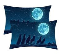 Housse Coussin Lune loup Lot de 2 Oreillers Rectangulaires 30x60 cm- Velours Taie D'oreiller, Décoration D'intérieur et D'extérieur - pour Maison Balcon Bureau Fauteuil avec Fermeture Invisible J-1004