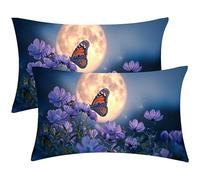 Housse Coussin Lune papillons Lot de 2 Oreillers Rectangulaires 30x60 cm- Lin Taie D'oreiller, Décoration D'intérieur et D'extérieur - pour Maison Balcon Bureau Fauteuil avec Fermeture Invisible J1012