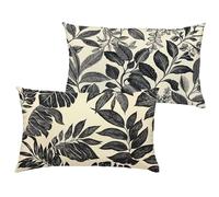 Housse Coussin Noir 50x60 cm Grande Coussin Exterieur Impermeable Velours Taie Oreiller avec Fermeture à Glissière Invisible, Lot de 2 Feuille Cushion Covers Décoratifs de pour Jardin Patio 1B-107