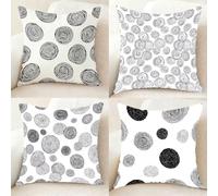 Housse Coussin Noir Et Blanc Coussin Canape 75 X 75 cm Lot de 4, Super Doux Taie Oreiller Rond Taies d'Oreillers Double Face à Motif avec Fermeture Eclair Caché pour Decoration Maison -bby25011B1