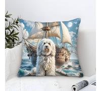 Housse Coussin Old English Sheepdog Motif Artistique,Bateau à voiles vintage Carré Taie D'oreiller Décorative Polyester Housse De Coussin Pour Salon Chambre Chaise Jardin Maison Décoration 50x50cm