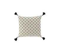 Housse de coussin - DOUCEUR D'INTERIEUR - 40 x 40 cm - Coton imprimé or - Pompons - Style contemporain
