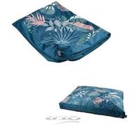 Housse coussin pour animaux rectangle à motif végétal coloré - Bords en velours - Bleu - L 100 x l 70 cm