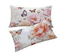 Housse Coussin Rose Taie Oreiller 50x70cm Fleurs Housse de Coussin Taie d'oreiller Decoratif Lin Taie Oreiller Lot de 2 Fermeture éclair Invisible Lavable pour Decoration Maison Cadeau Femme T0T921