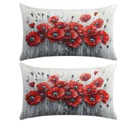 Housse Coussin Rouge coquelicots 30x50 cm Taies d'oreiller Décoratif Canapé Lin Housses de Coussin Lot de 2 pour Maison Balcon Relax Bureau Fauteuil Banc Taie Coussin avec Fermeture Invisible J-1832