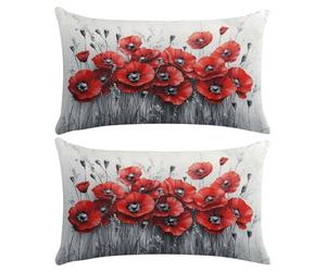 Housse Coussin Rouge coquelicots 30x50 cm Taies d'oreiller Décoratif Canapé Lin Housses de Coussin Lot de 2 pour Maison Balcon Relax Bureau Fauteuil Banc Taie Coussin avec Fermeture Invisible J-1832