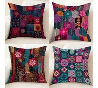 Housse Coussin Rouge Coussin Canape 80x80 cm Lot de 4, Super Doux Taie Oreiller BohêMe Taies d'Oreillers Double Face à Motif avec Fermeture Eclair Caché pour Decoration Maison, Cadeau -bby250110B